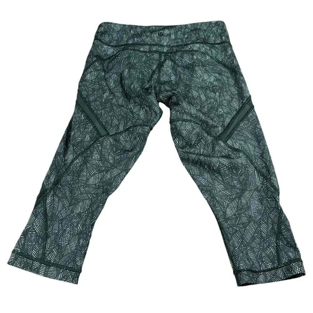 LULULEMON Green White Palm Tree Mesh Inset Cropped Leggings‎ Women's Size 6
